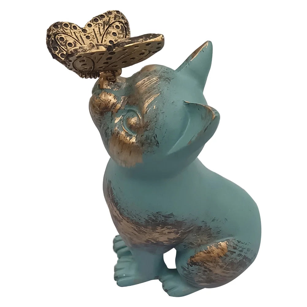 Resin Kitten Statue with Butterfly Ornament Cat Animal Sculpture Handicraft Waterproof Home Decor for Courtyard Lawn