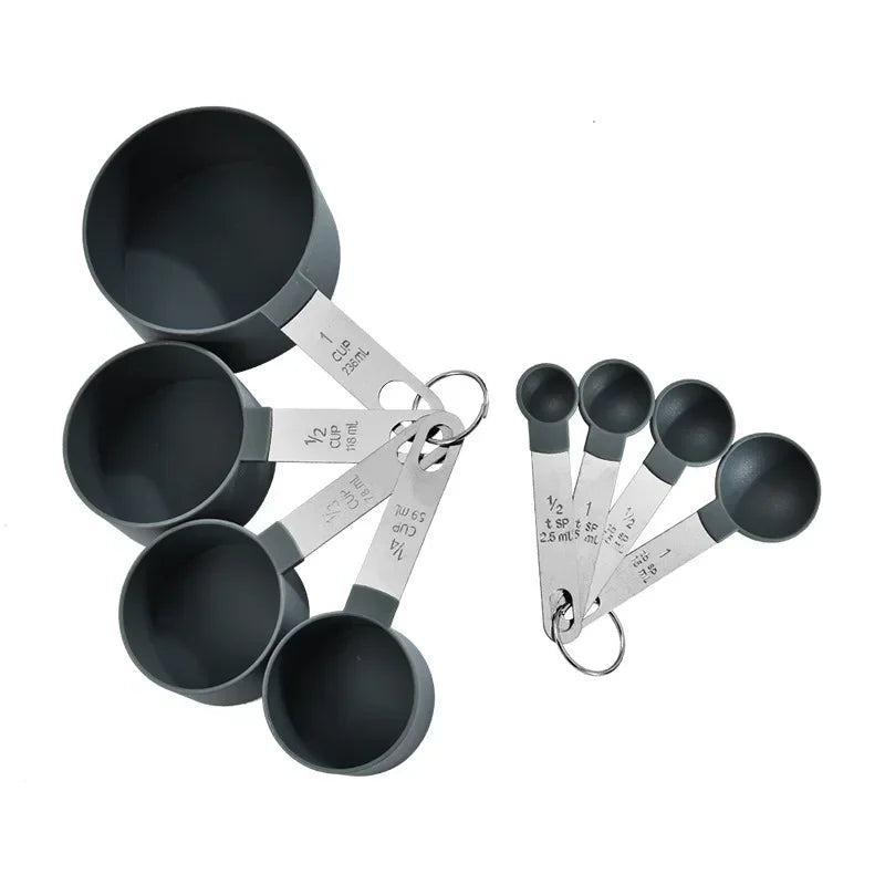 Measuring Spoons And Cups Set With Plastic Handles Kitchen