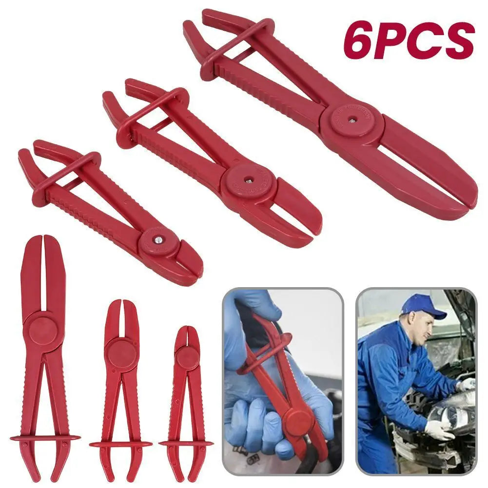 6pcs Hose Clamp Kit Line Pipe Pliers Set Flexible Pinch Off Brake Fuel Oil Water Line Clamp Plier Auto Car Repair Plastic Tools