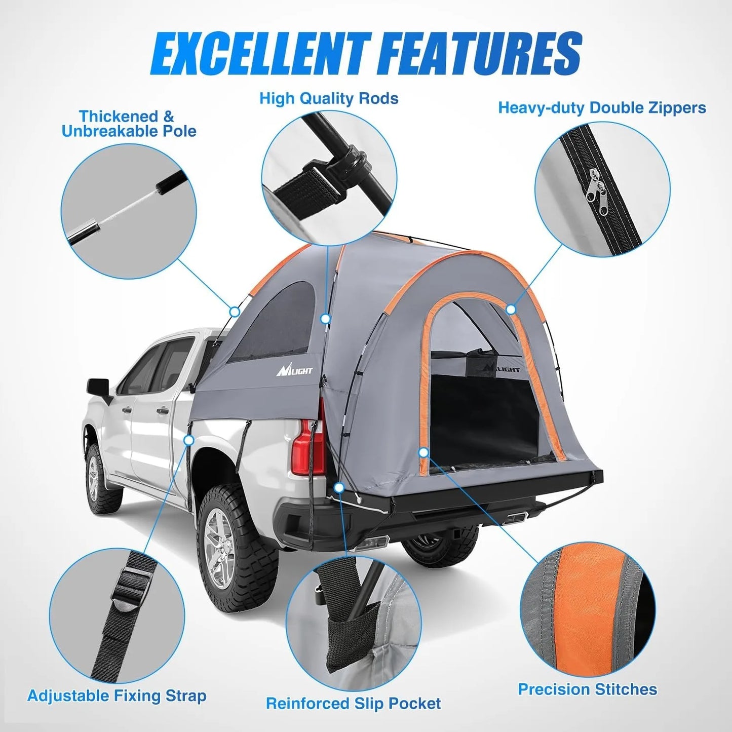 Nilight Truck Bed Tent 8-8.5FT Pickup Tent 2 Person Waterproof  PU2000mm Double Layer for Full Size Truck Camping Outdoor Travel