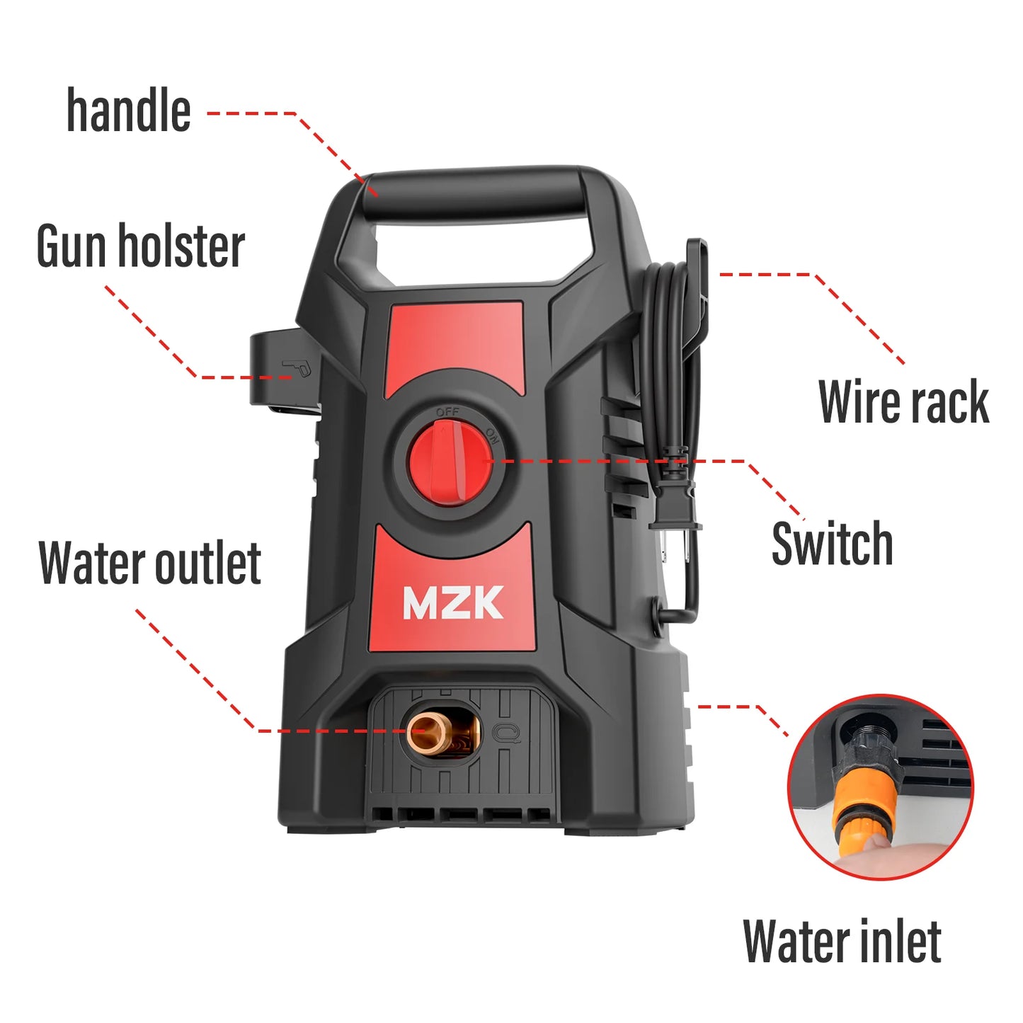 5000PSI Electric Pressure Washer With 17FT Hose Foam Cannon 3.2 GPM Power Washer For Cars, Fences, Patios Metal Construction, US Plug, Ideal For Fence Cleaning Outdoor Use