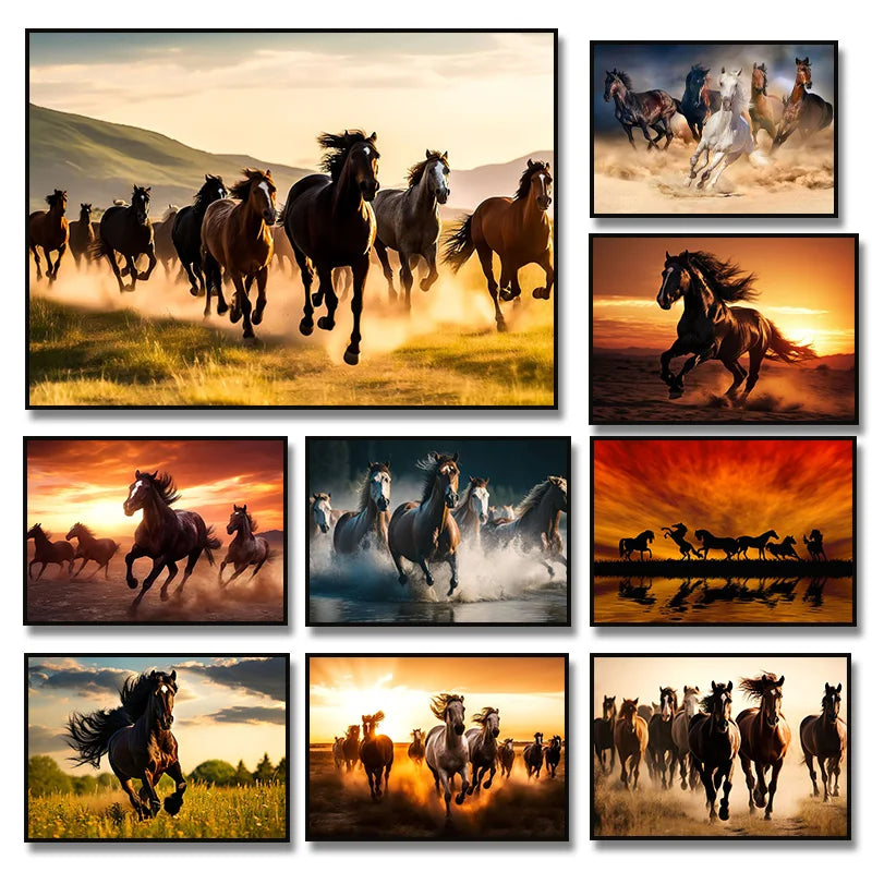 Beautiful Running Horses Canvas Painting Animal and Prints Wall Art Pictures for Living Room Office Home Decor Cuadros