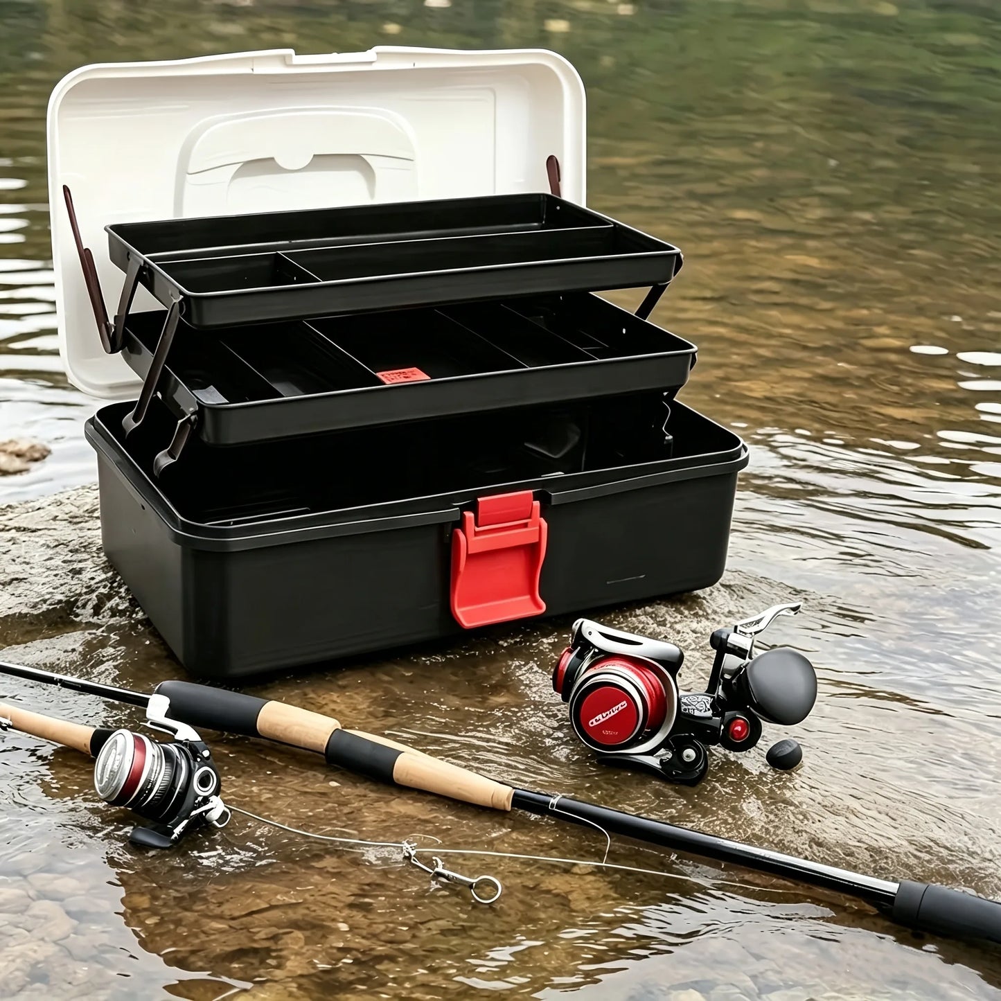 1 Portable Multi-functional 3-Tier Storage Box – Large-Capacity Hand Tool Box, Compartmentalized Organizer, Fishing Gear Storage Box, Heavy-Duty Large-Capacity Fishing Box; Ideal Gift for Fishing Enthusiasts.