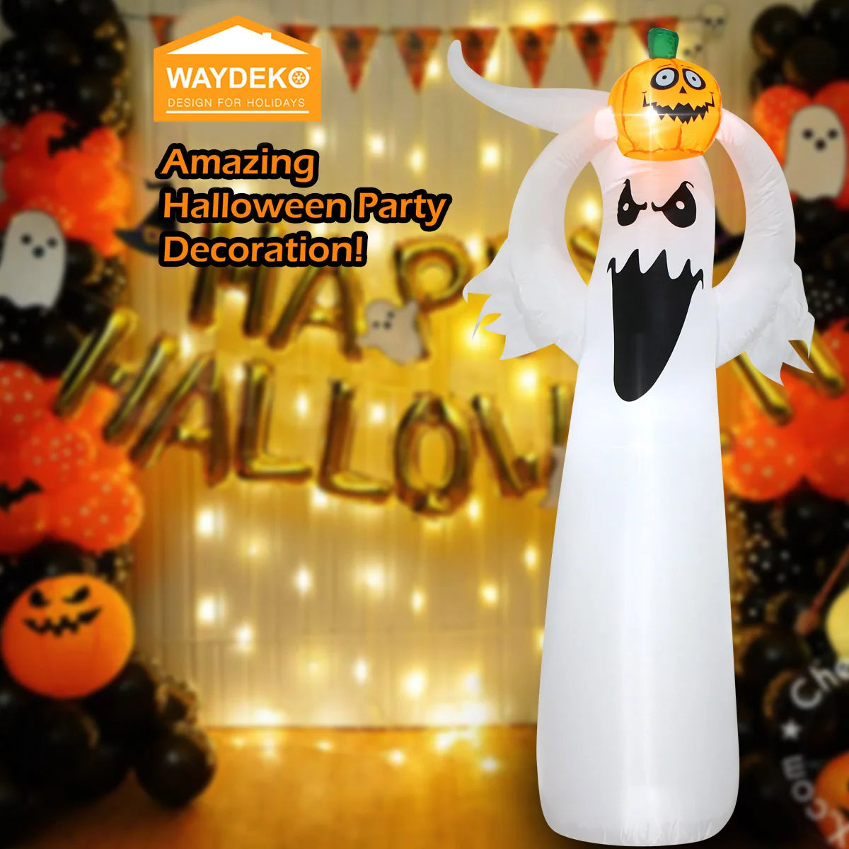Halloween Inflatable Ghost Pumpkin Black Cat Spider Decoration with LED Lights for Home Yard Lawn Indoor and Outdoor Decoration