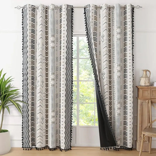 100 Boho Blackout Curtains 2 Panels 63 Inch Black White Western Southwest Aztec Thermal Black Out Patterned Curtain Drapes for L
