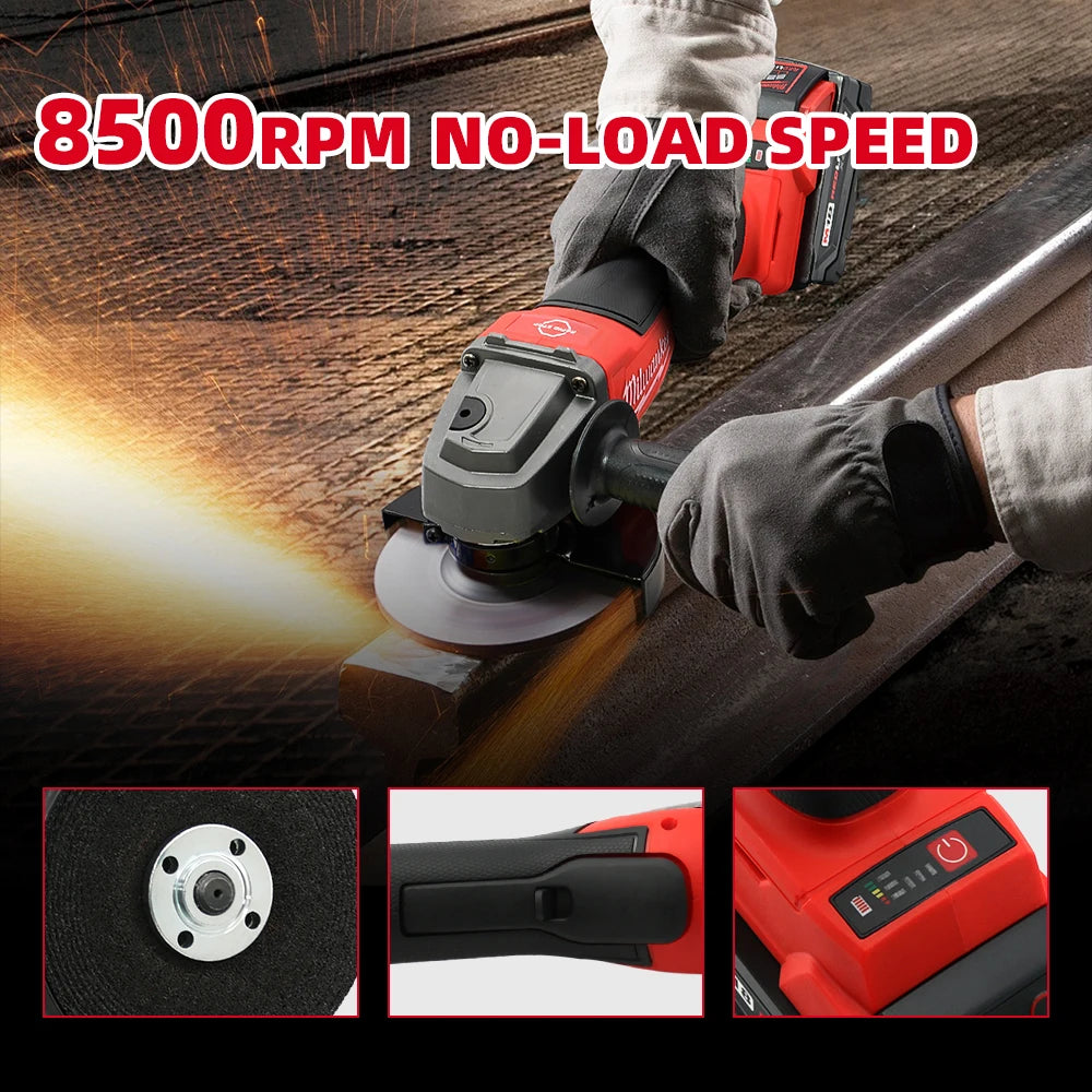 Milwaukee 8500RPM 3 Gears Adjustable Speed Angle Grinder 100mm 125mm Wheel Diameter Electric Polishing Cutting Grinding Tool
