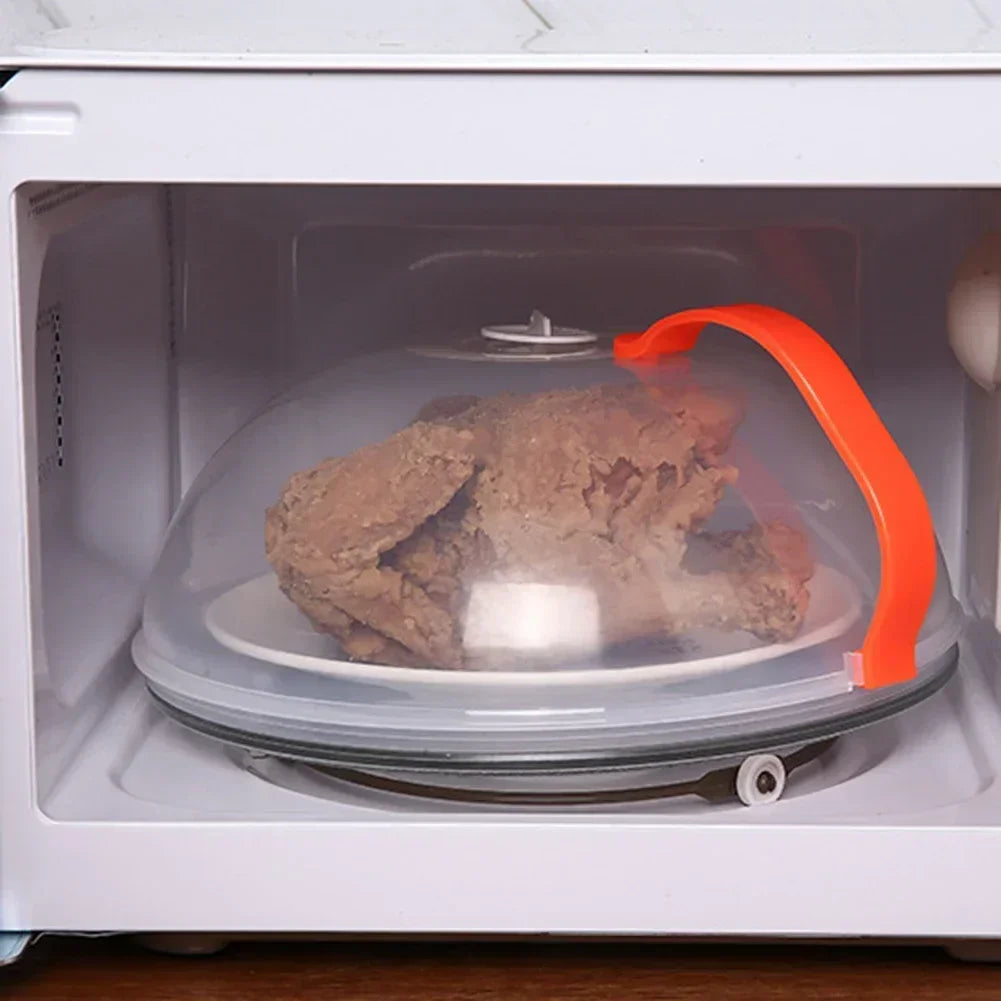 Microwave Food Splash Guard High Temperature Resistant Food Heating Cover with Steam Vent and Handle Transparent Plate Cover