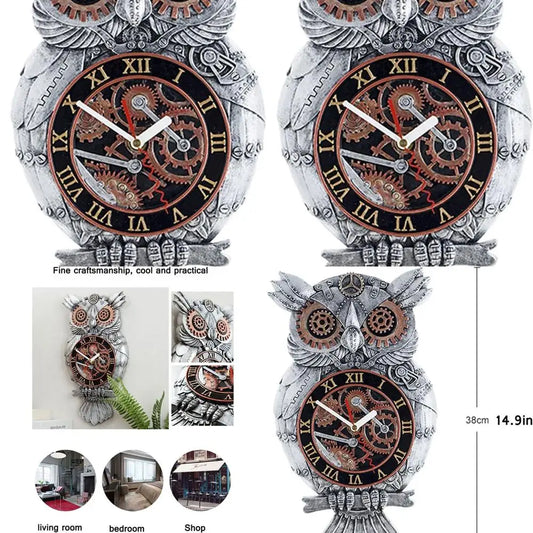 Vintage Steampunk Owl Wall Clock - Handcrafted Resin Timepiece for Home Decor