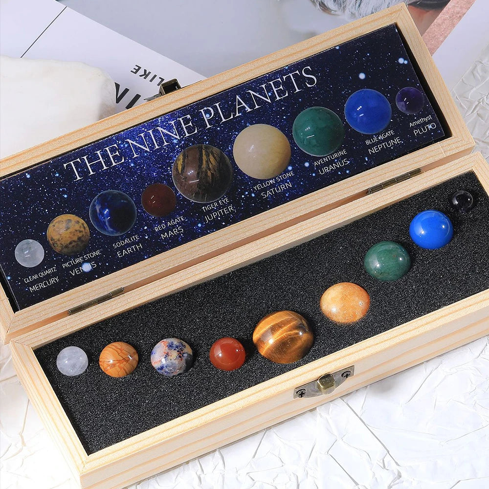 Solar System Natural Crystal Gemstones Set 9 Planets Sphere Ball Stone Galaxy Model Ornaments Gift Home Office Decor