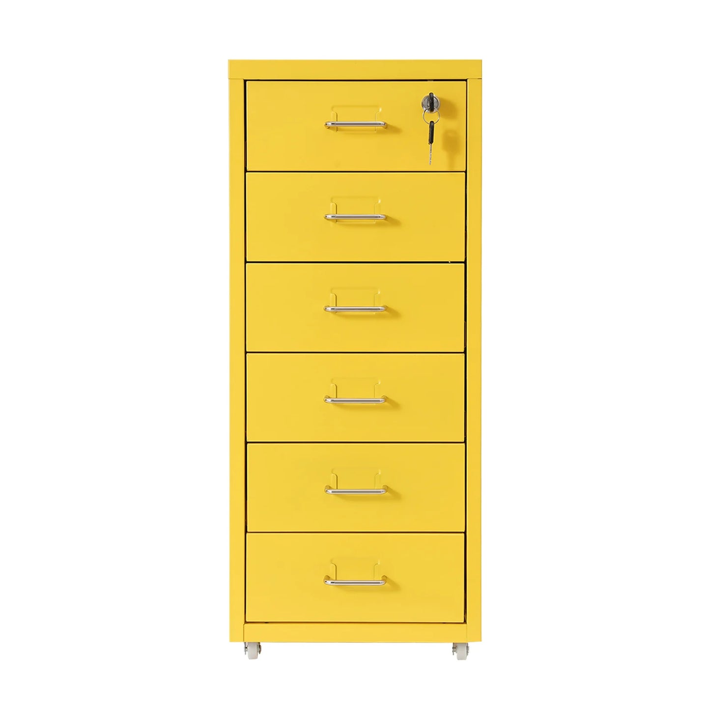 Vertical File Cabinet 6-Drawer Metal Lockable Filing Cabinet with Wheels 22lbs Capacity per Tier for Home Office Study