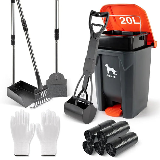 Dog Waste Cleanup Kit With Comprehensive Rake Tray Bags