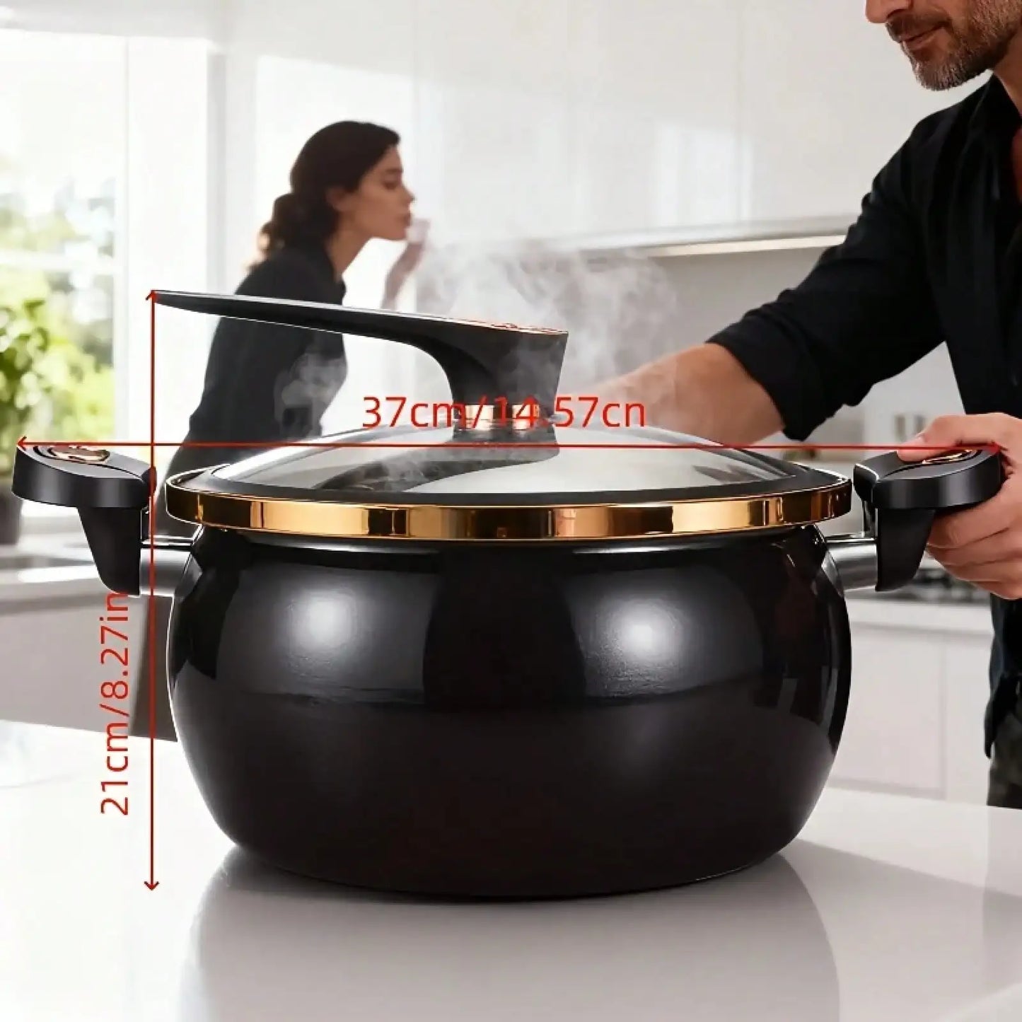 1Pc Large 8.45QT Non-Stick Stew Pot, Twist Lock Handle & Attached Soup Spoon, Fast Heating Cooking Pot, Compatible With Gas/Open Flame/Induction, Home/Hotel/Fast Food Shop, Mother's Day