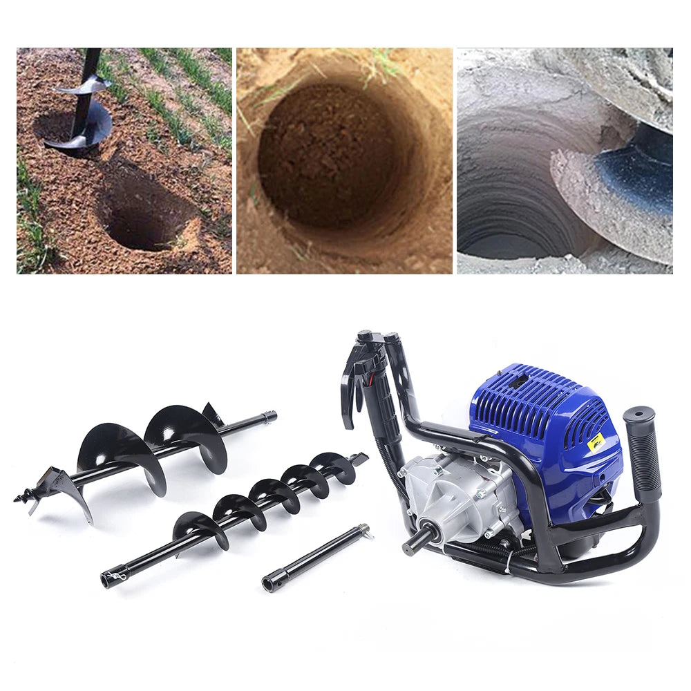 52CC 2-Stroke Gas Powered Post Hole Digger with 4/8" Earth Auger Bit and 12" Rod Air-cooled Single-cylinder