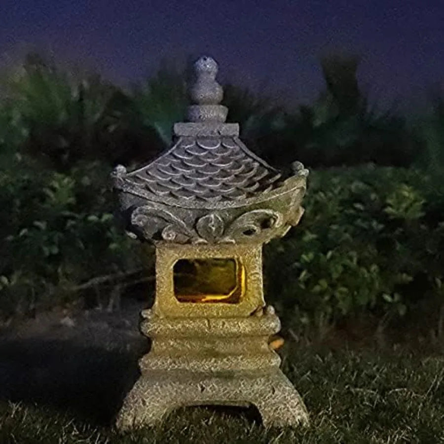 Asian Solar Zen Pagoda Garden Statue 14 Inch Outdoor Japanese Lamp Lantern for Home Garden Landscape Décor 14 inch Pagoda