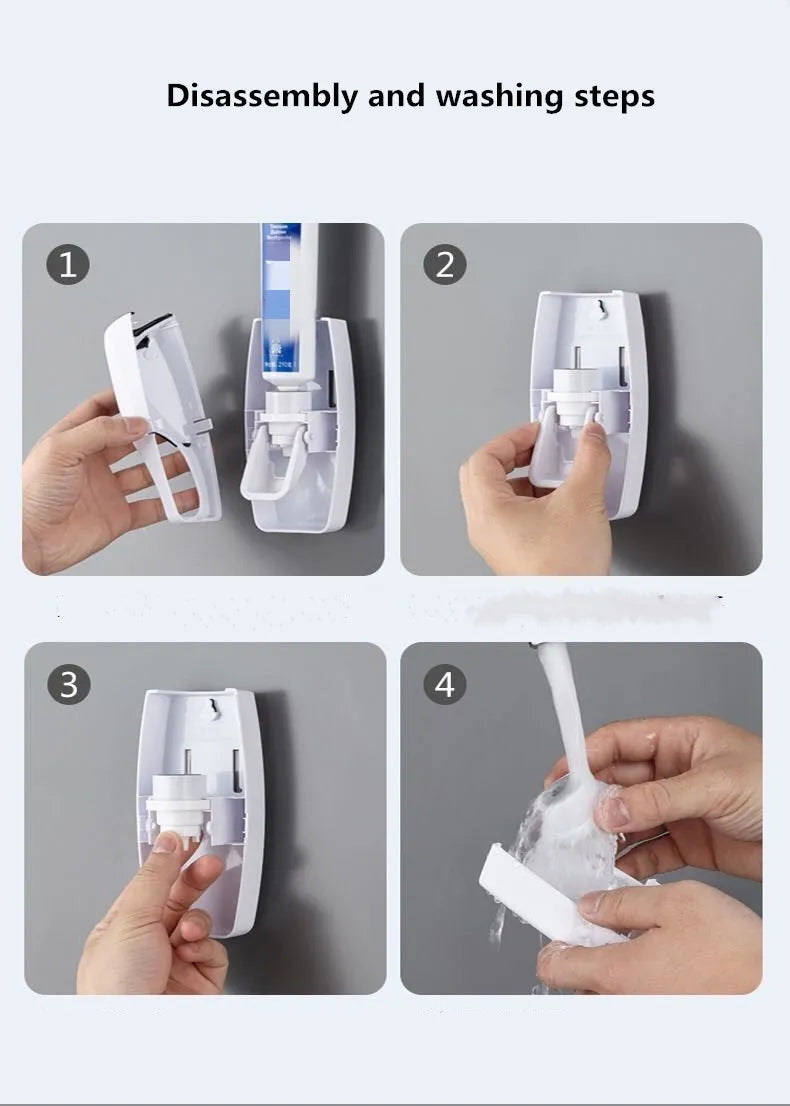 Automatic Toothpaste Dispenser Wall Mount Dust-proof Toothbrush Holder Wall Mount Storage Rack Bathroom Accessories Set Squeezer