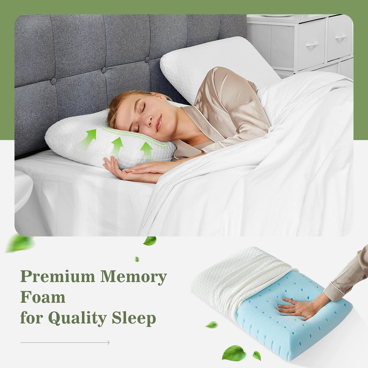Premium Cooling Memory Foam Pillow With Washable Cover