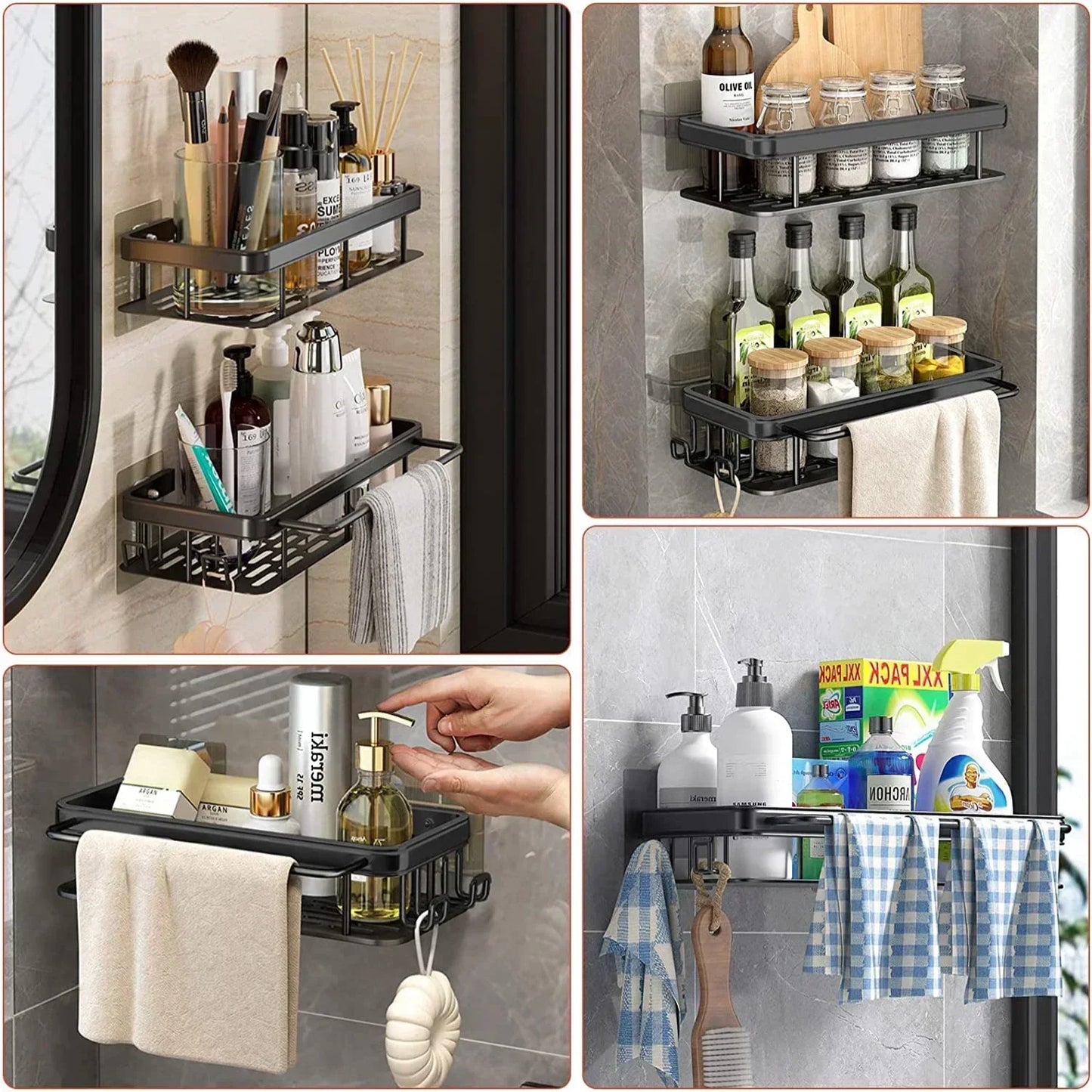 Wall Mounted No Drill Aluminum Alloy Shower Shelf Durable