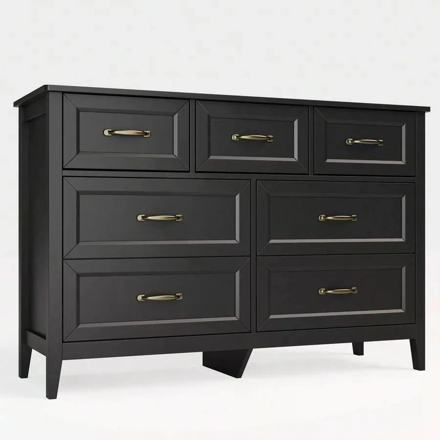 Asofer White Dresser For Bedroom With 7 Drawers, 47" W Chests Of Drawers With Metal Handles, Wood TV StandWith   Anti-Dumping Design And Slide Rails For Living Room, Hallway, Entryway