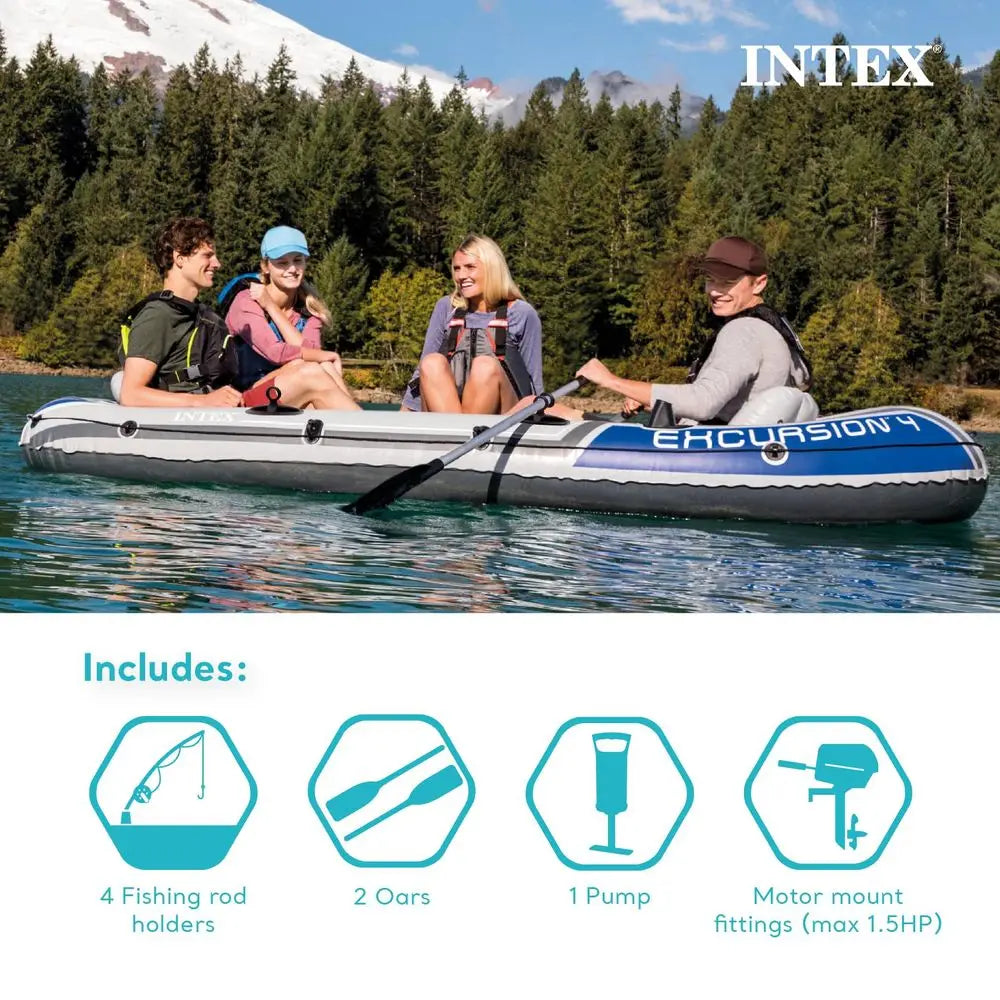 Excursion 5 Person Inflatable Outdoor Fishing Raft Boat Set with 2 Aluminum Oars and Air Pump with a Composite Motor Mount Kit