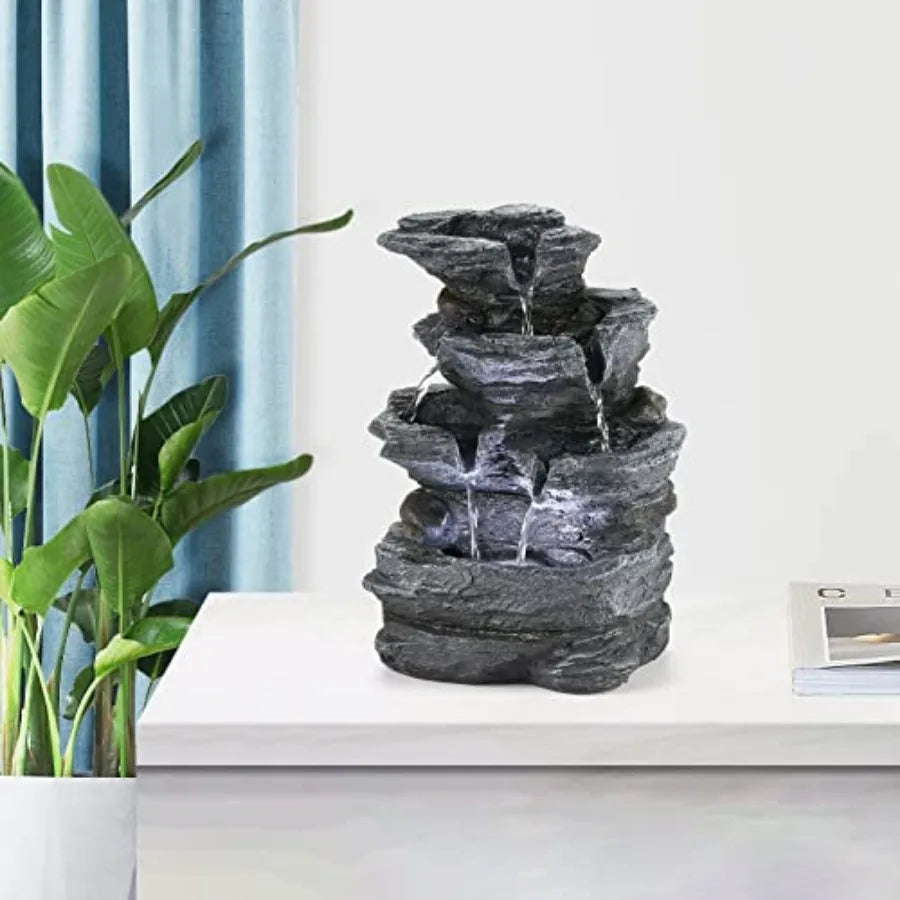 Indoor Fountain Tabletop Fountain Waterfall Fountains Stacked Rocks Water Feature Feng Shui Zen Meditation Relaxation Desktop F