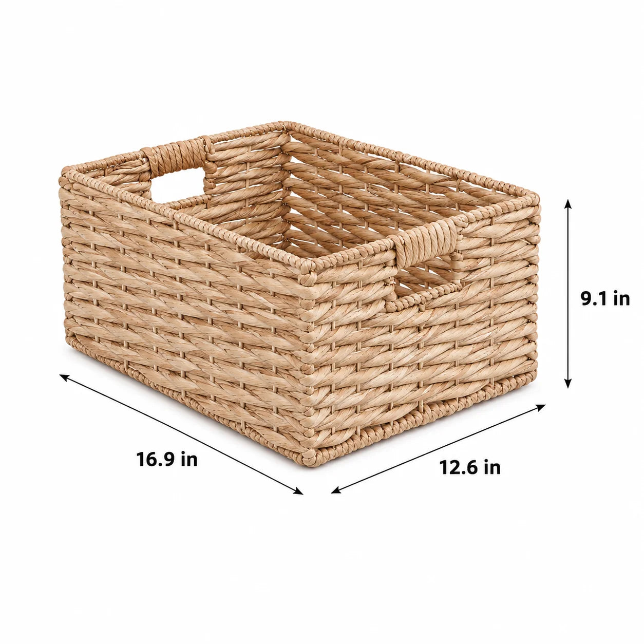 Water Hyacinth Storage Basket Woven Shelf Organizer with Handles for Closet Bathroom Kitchen Pantry Bedroom Living Room Office