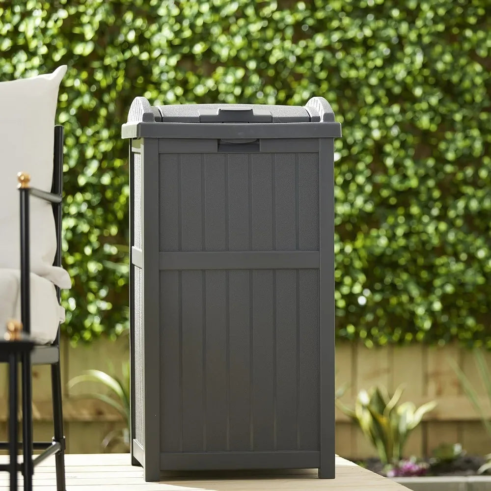 Suncast 30 Gallon Outdoor Trash Hideaway Resin Refuse Container Lid Cyberspace Concealed Waste Storage Patio Backyard Garden
