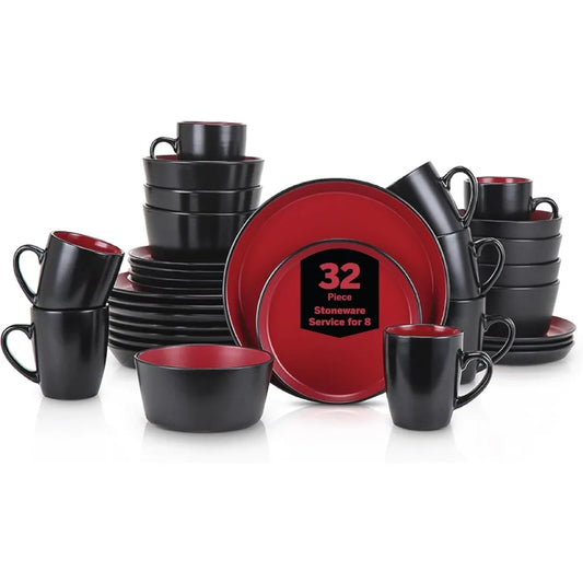 Stoneware Dinnerware Set for Eight Plates and Bowls