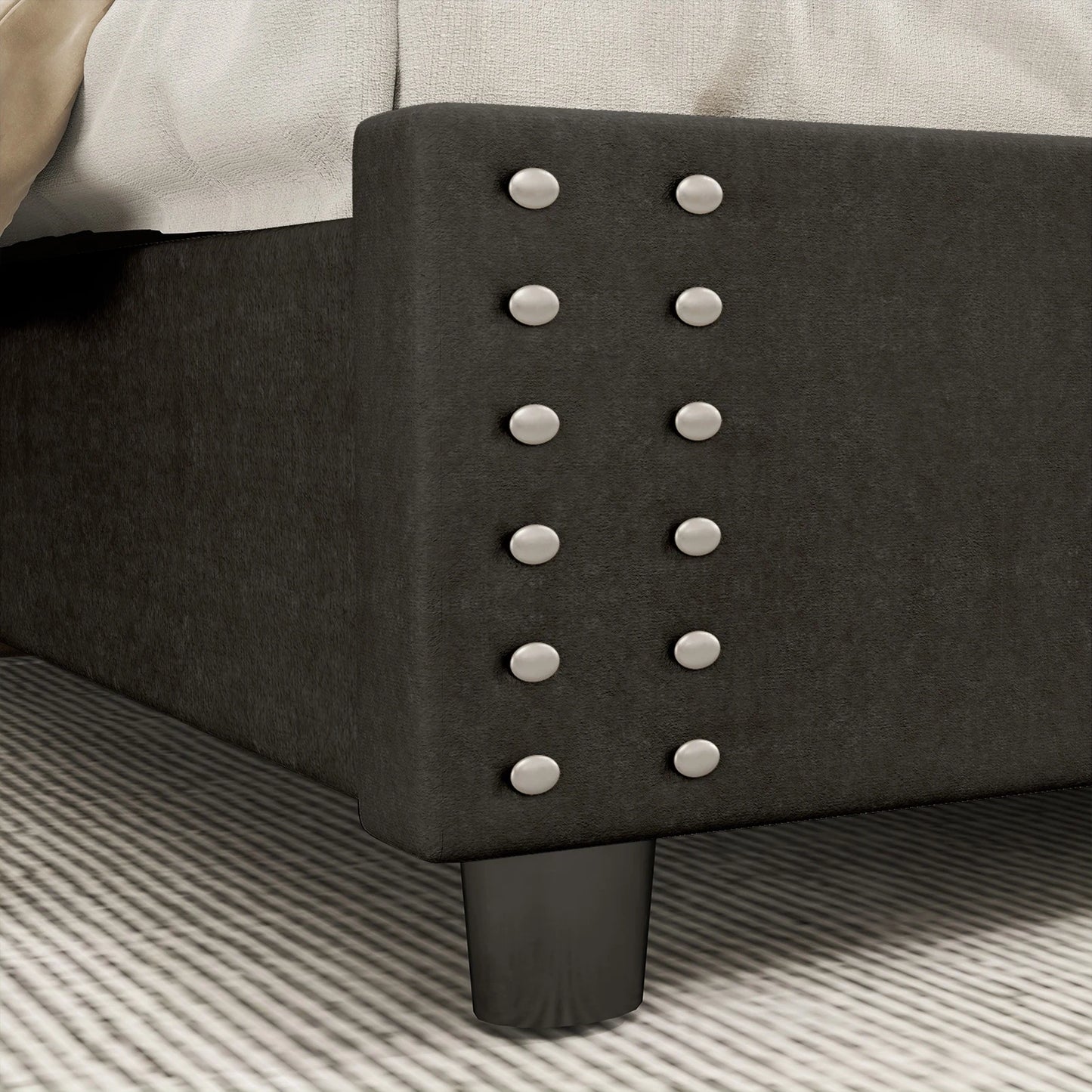 81.50×55.12×48.43inch Full Size Bed Frame w Upholstered Button Tufted Headboard Wood Slat Support Metal Platform Bed Frame