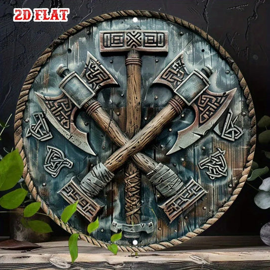 Viking Shield Axe Metal Wall Decor With Norse Runes
