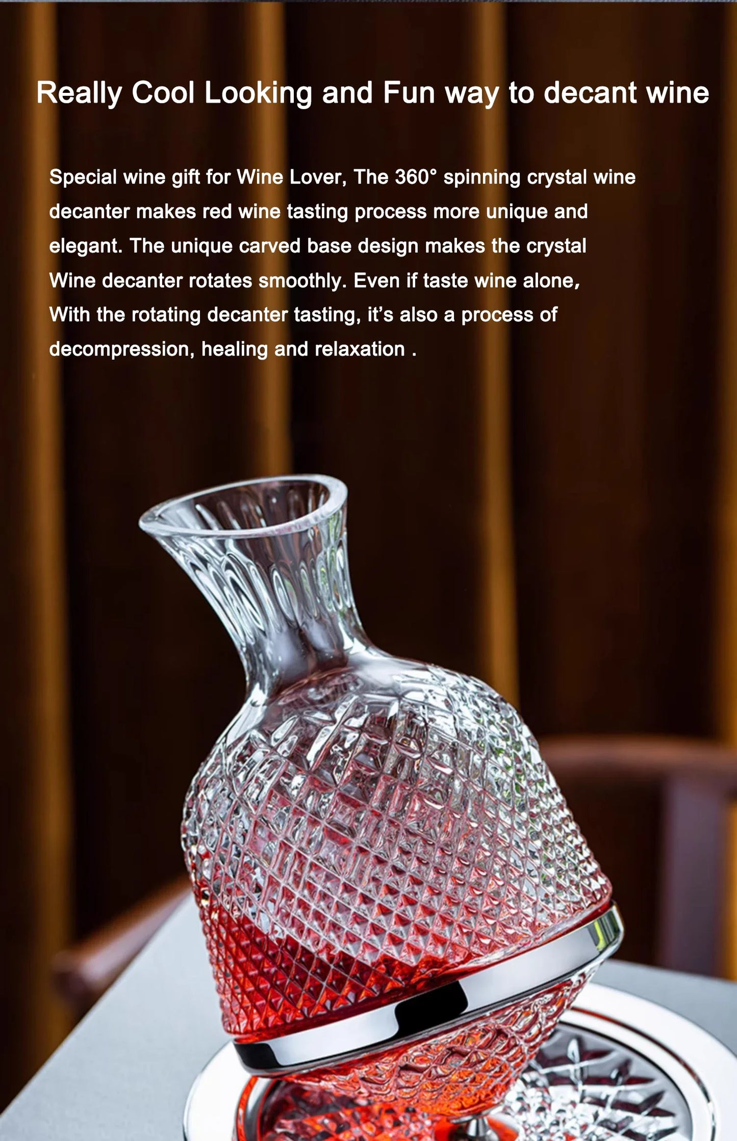 Spinning Crystal Red Wine Decanter, 360 ° Rotating Decanters, Lead-free Glass, Wine Accessories, 1500ml