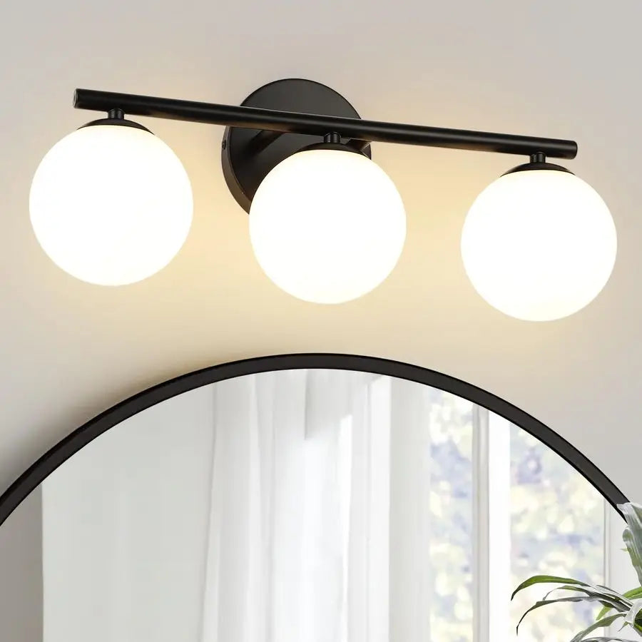 Globe Bathroom Light Fixtures 3Light Vanity Light with Plastic Milk White Globe Shades 11.81 inch Wall Sconce Lighting Over Mirr