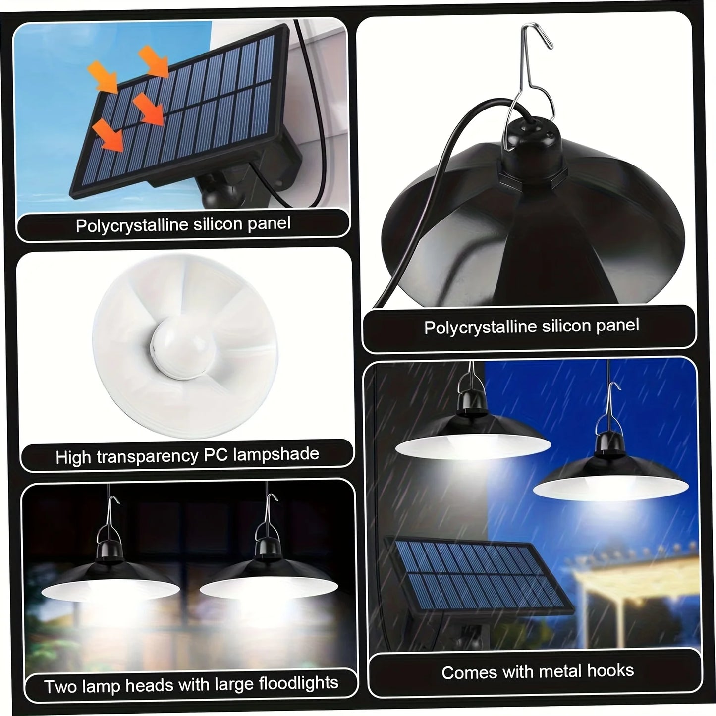 Single /Double Head Solar Shed Light,solar Lights Outdoor,Solar Pendant Lights,IPx4.Auto on in Dark, Off at Day.for Lighting Gazebo,barn,coop,patio,garage,camp, Porch,home,comes with Expansion Iron Hooks and Fixing Cable Ties