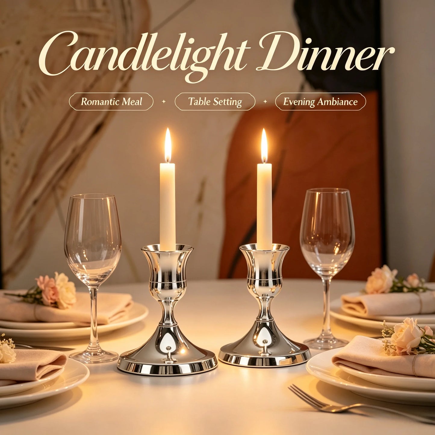 New Sliver Low Profile Candle Holder Sets Minimalist Pillar Candlestick in 3 Sizes Decorative Candle Stand for Table Centerpiece