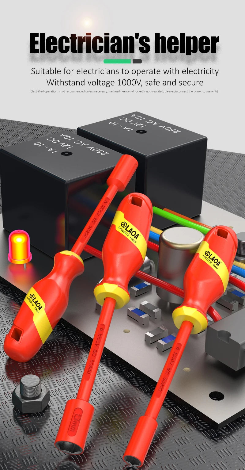 LAOA Insulated Socket Screwdriver Multifunctional Hexagonal Socket Wrench Driver Electrician Specific Withstand 1000V