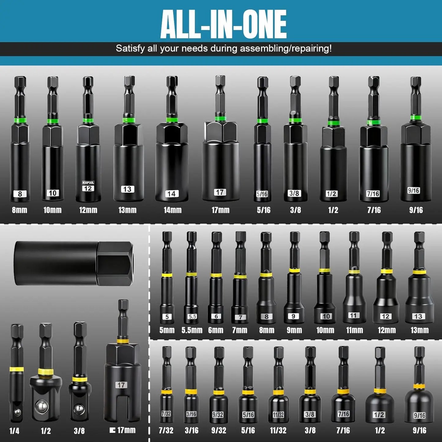 80-Piece Magnetic Impact Nut Driver Set with Metric & SAE Sockets, Adapters, and Storage Box