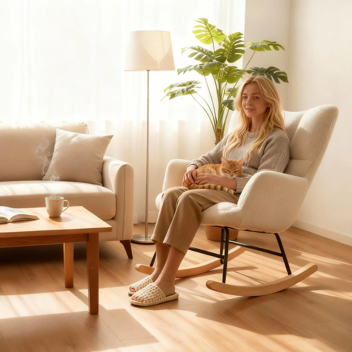MCQ Teddy Fleece Ergonomic Office Chair Metal Frame Soft Cushion Lumbar Support High Backrest Heavy Capacity For Office