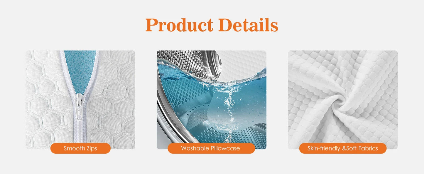 Premium Cooling Memory Foam Pillow With Washable Cover