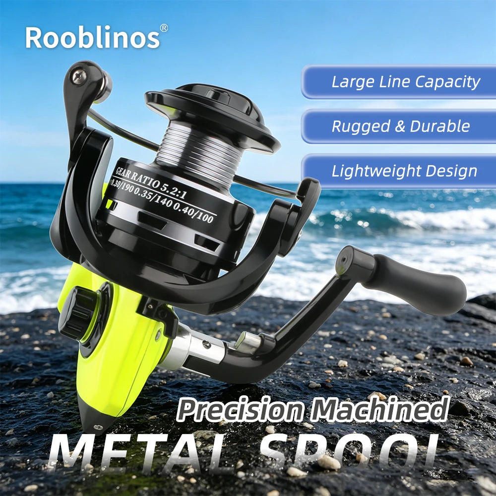Rooblinos MX Spinning Fishing Reel 5.2:1 Gear Ratio Lightweight Smooth Drag Anti-Reverse for Saltwater Freshwater