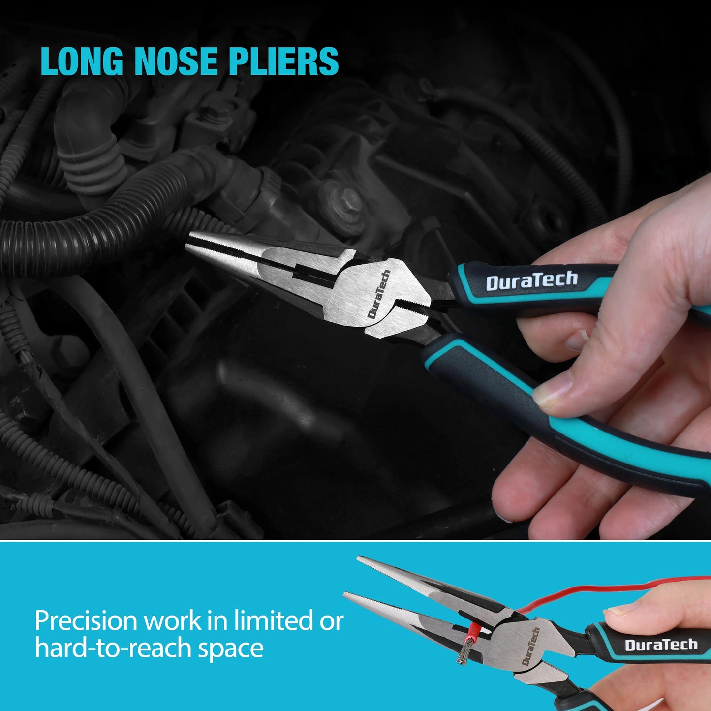 DURATECH 3PCS Plier Set Premium Cr-Ni Construction, Pliers Tool Set Including 8 Inch Needle Nose Pliers, Slip Joint Pliers