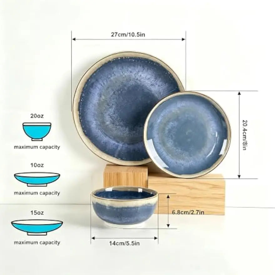 Stackable Gradient Ceramic Dinnerware Set With Microwave Safe Bowls