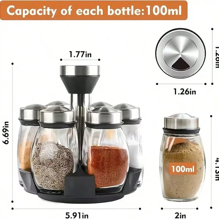 12pcs Glass Jar Set - Rotating Kitchen Spice Rack Organizer, Countertop Herb & Spice Carousel - Ideal For Kitchen Counter Accessories, Spice Organization, And Storage
