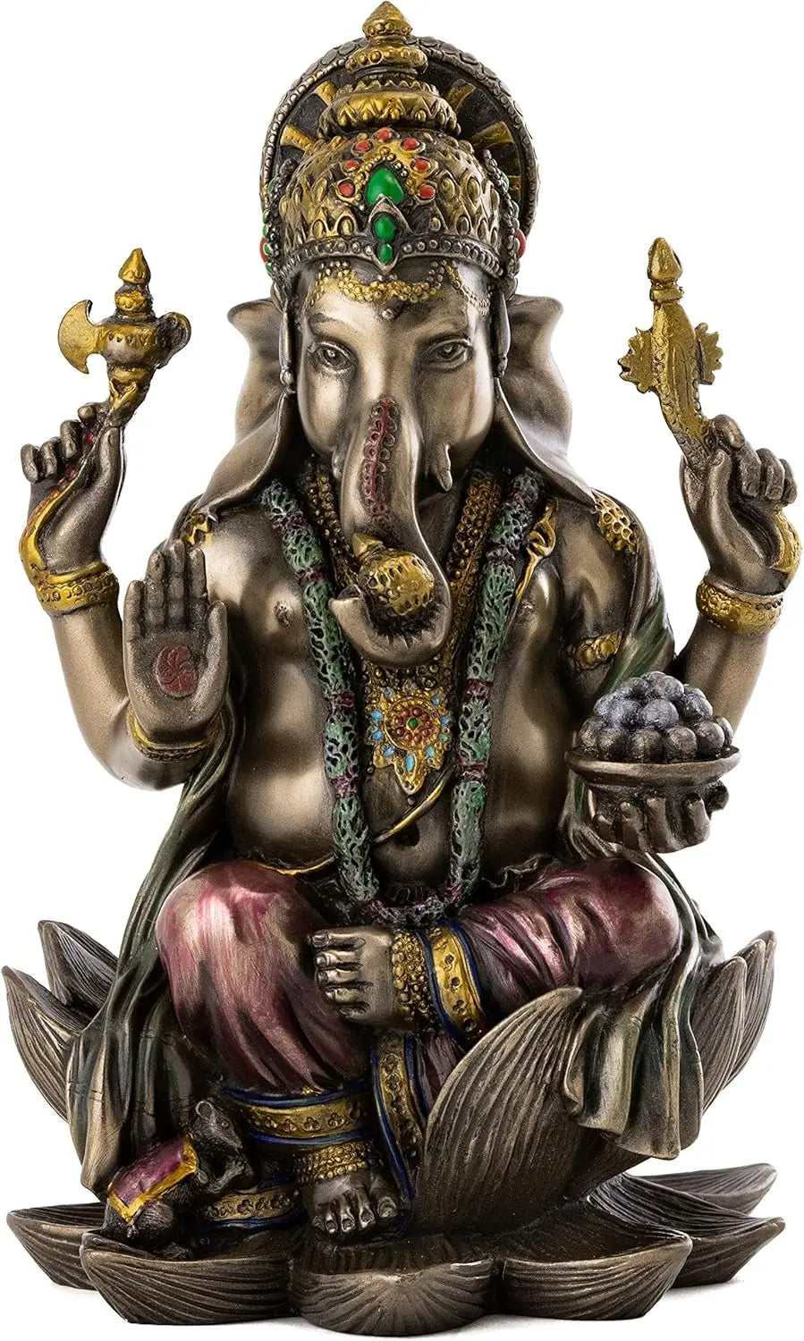 Ganesha Statue Sitting on Lotus Pedestal - Lord of Success, Cold Cast Bronze, 7.25-Inch Hindu God Figurine
