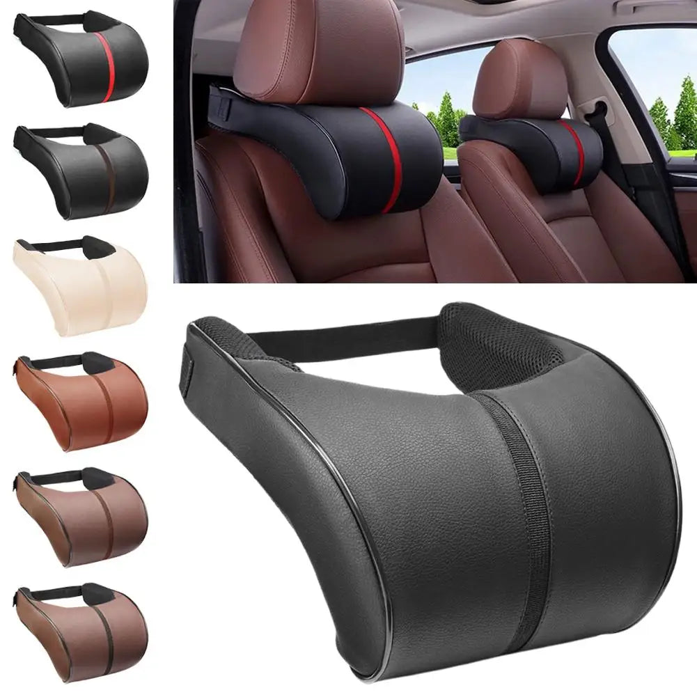 Adjustable Breathable Car Headrest Memory Cotton Car Cushion Leather Neck Pillow Car Waist Pad Automotive Decorative Products