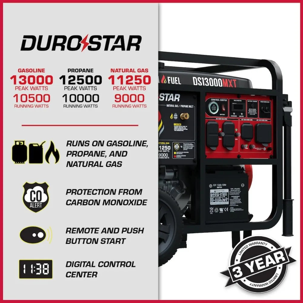 Best Selling 13000W 500cc Tri Fuel Portable Generator Gas Propane Natural Gas Remote Electric Start Home Power Backup