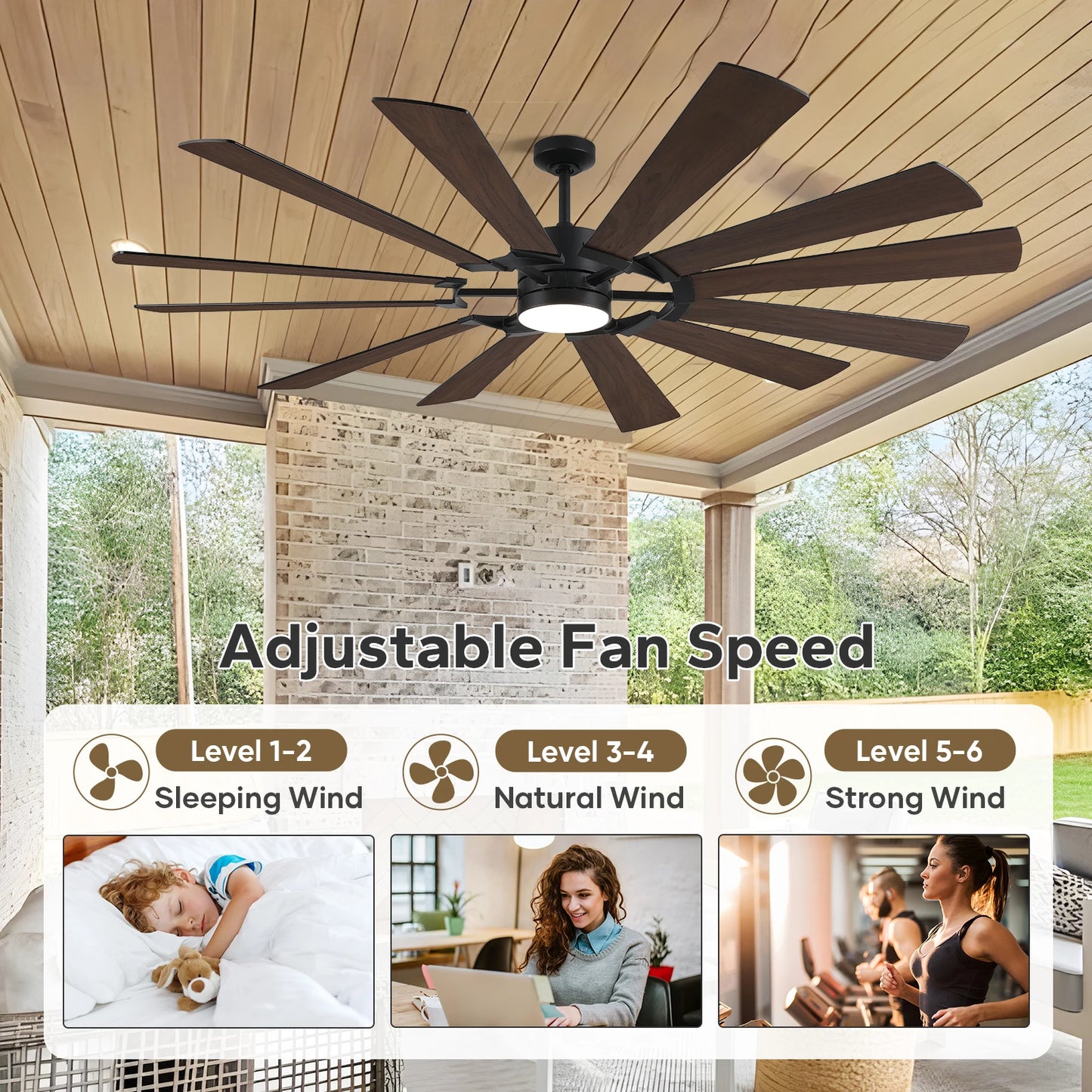 62/72in Industrial Ceiling Fan with Light & Remote Dual-finish Blades Quiet Reversible DC Fan High CFM Energy Efficient 3CCT LED