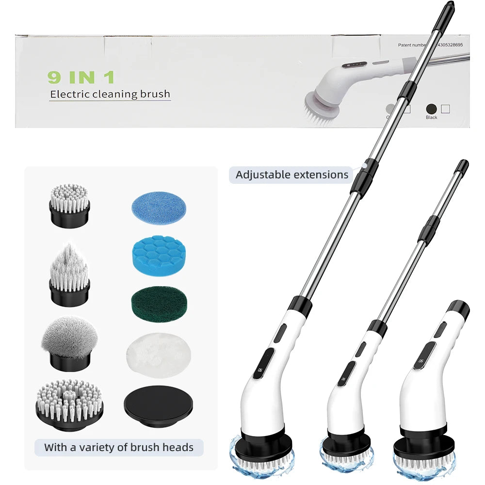 9-in-1 Cordless Electric Cleaning Brush, Rotating Scrubber Multifunctional Household Cleaner for Kitchen, Bathroom & Floor