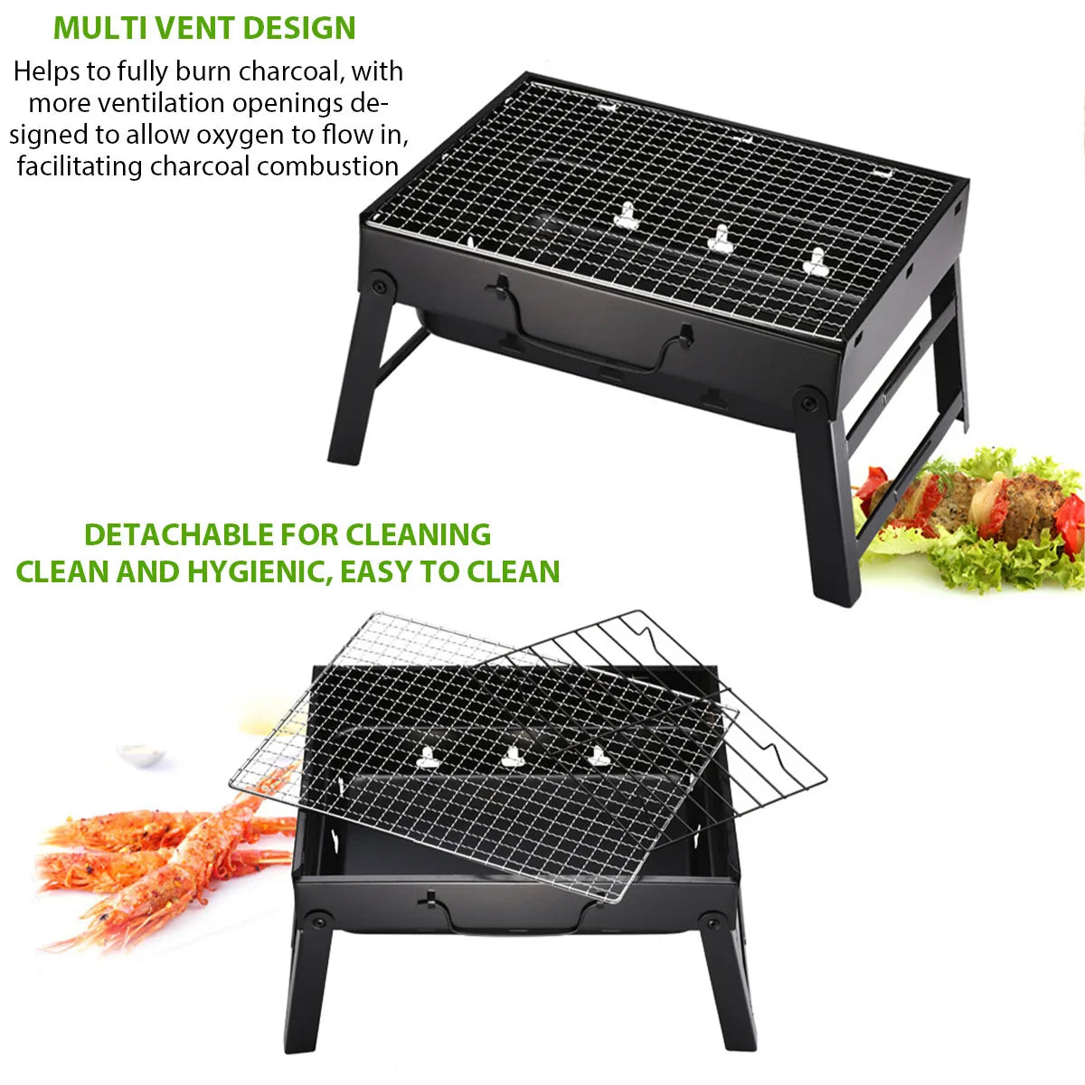 Portable Charcoal Grill Kit Stainless Steel Outdoor BBQ