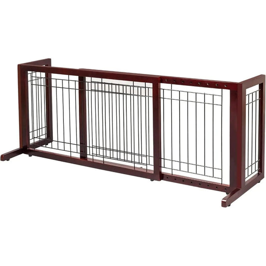 Bonnlo Cherry Free Standing Dog Gate 37"-68" Wide Adjustable Wooden Pet Fence Indoor for Fireplace Stairs Doorways Christmas Tre