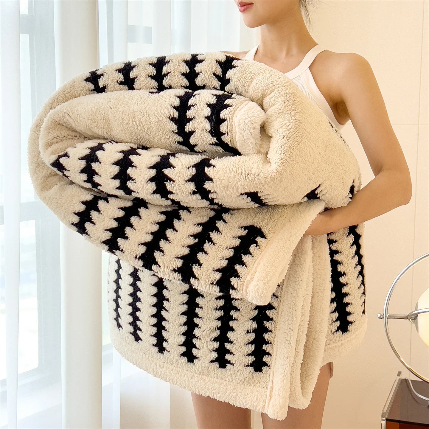 Reversible Sherpa Blanket Ultra Soft Warm Fleece For Home
