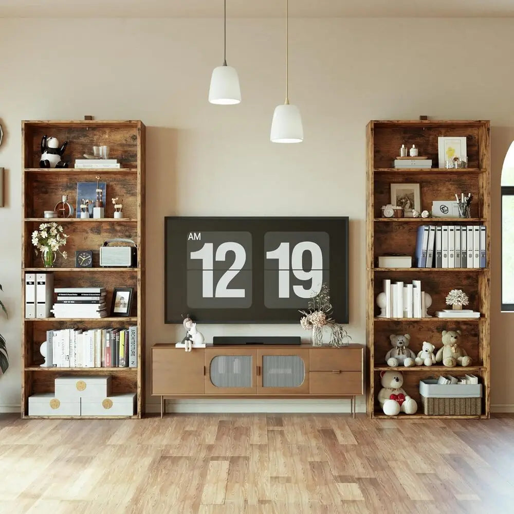 IRONCK 6-Tier Bookcase Set of 2, 70" Height Floor Standing Display Storage Shelves for Home, Office, Living Room, Bedroom